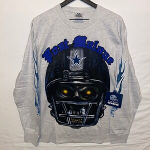 Post Malone Cowboys Long Sleeve Graphic Tee Flames NFL Football Gray Men's Large